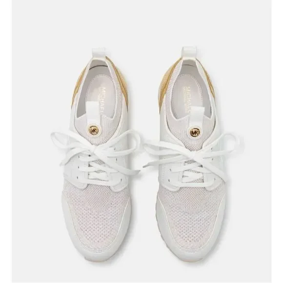 Michael Kors Dash Knit Trainer NIB Tennis Shoe Sneaker Gold White Size 6 - Picture 3 of 10